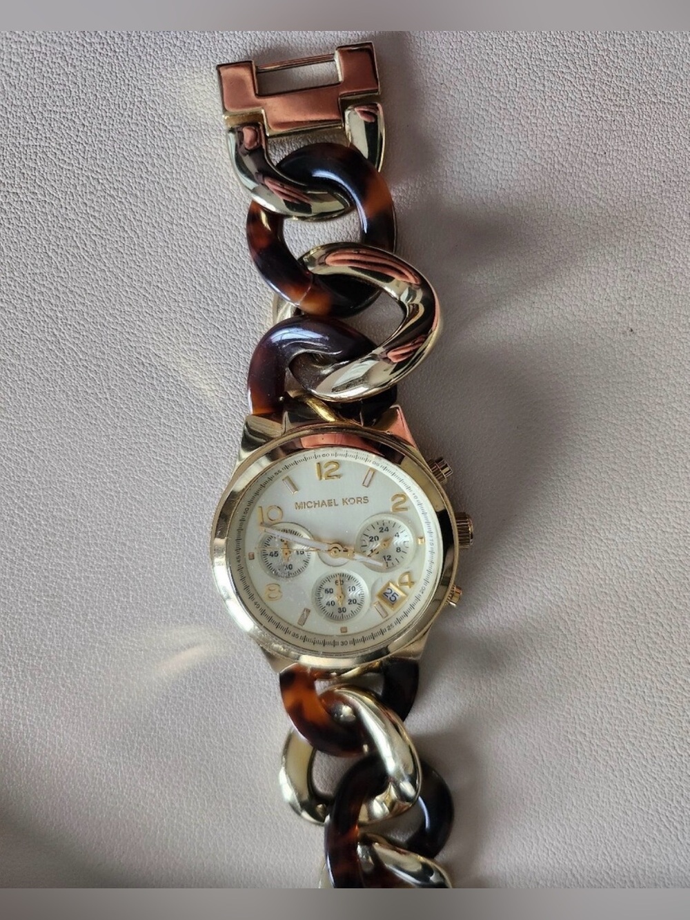 Michael Kors Gold-tone Watch with Tortoiseshell Chain Links